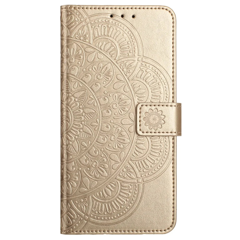 For iPhone 15 Case Drop-resistant PU Leather+TPU Phone Cover with Wrist Strap - Gold - 7