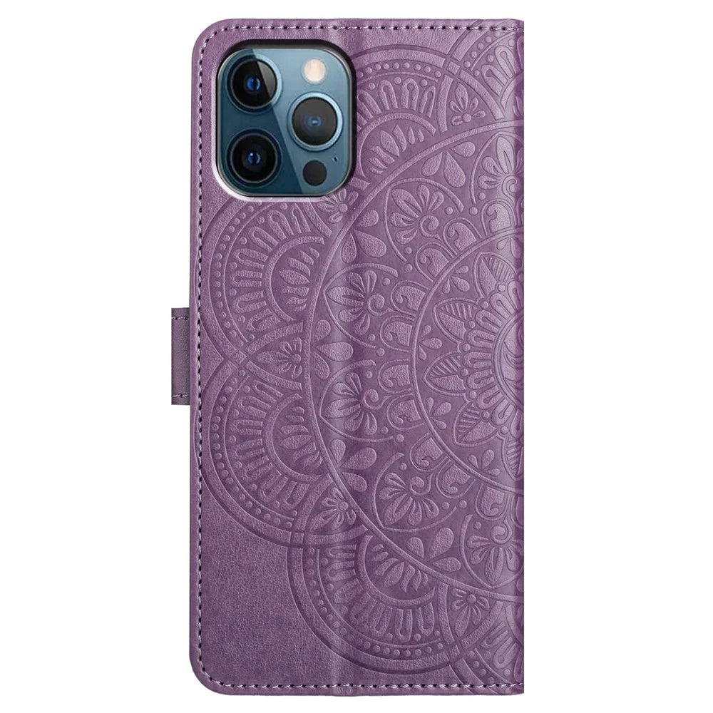 For iPhone 15 Pro Max Case Flower Pattern Flip Stand Phone Protector - Purple - 7