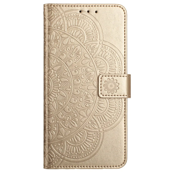 For iPhone 14 Plus Wallet Case Flower Pattern Flip Design Phone Protector - Gold - 7