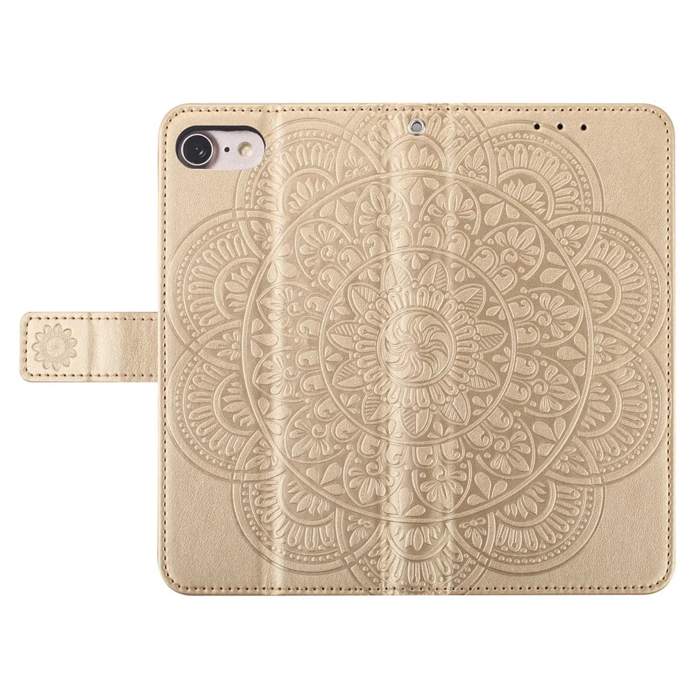 For iPhone 6 / 6s / 7 / 8 / SE (2020) / SE (2022) Case Flower PU Leather Magnetic Wallet Flip Phone Cover - Gold - 6