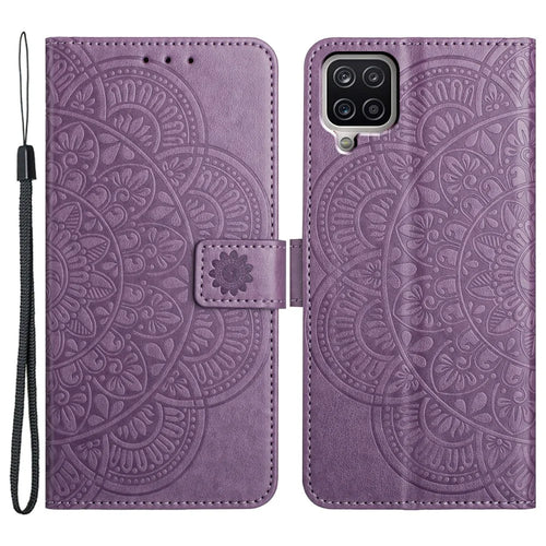 For Samsung Galaxy A22 4G (EU Version) Case Leather Flip Cover with Card Slots + Wrist Strap - Purple - 1
