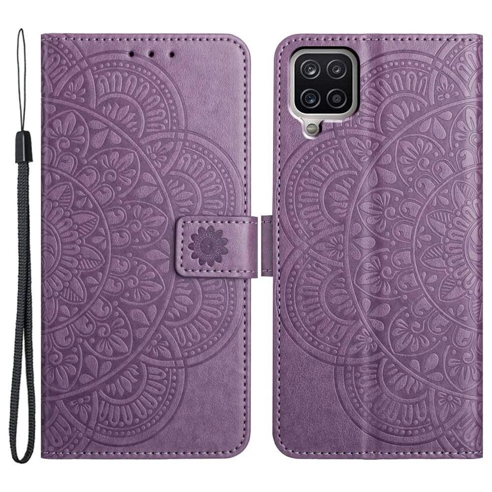 For Samsung Galaxy A22 4G (EU Version) Case Leather Flip Cover with Card Slots + Wrist Strap - Purple - 1