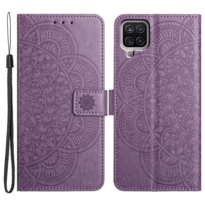 For Samsung Galaxy A22 4G (EU Version) Case Leather Flip Cover with Card Slots + Wrist Strap - Purple - 1
