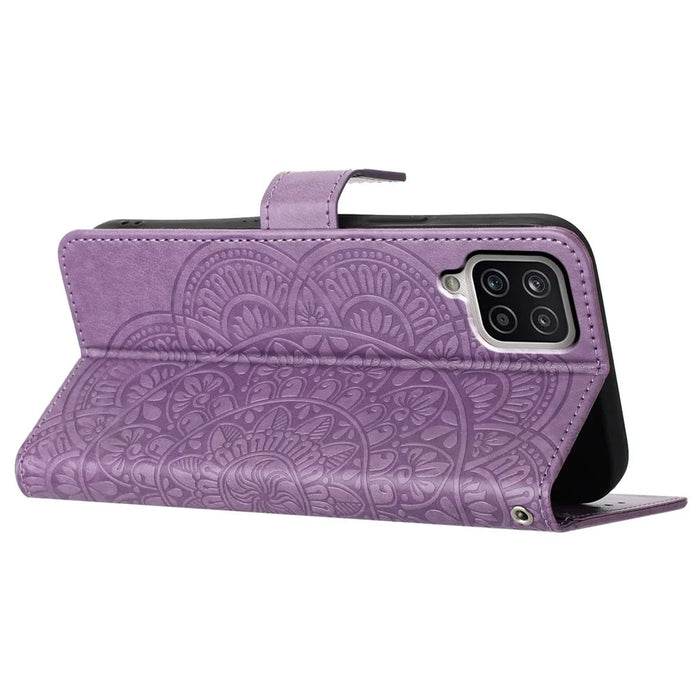For Samsung Galaxy A22 4G (EU Version) Case Leather Flip Cover with Card Slots + Wrist Strap - Purple - 3