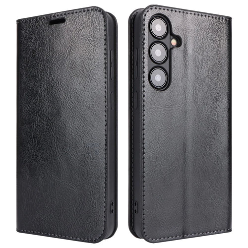For Samsung Galaxy S24+ Case Crazy Horse Texture Split Leather Cover with Wallet - Black - 1