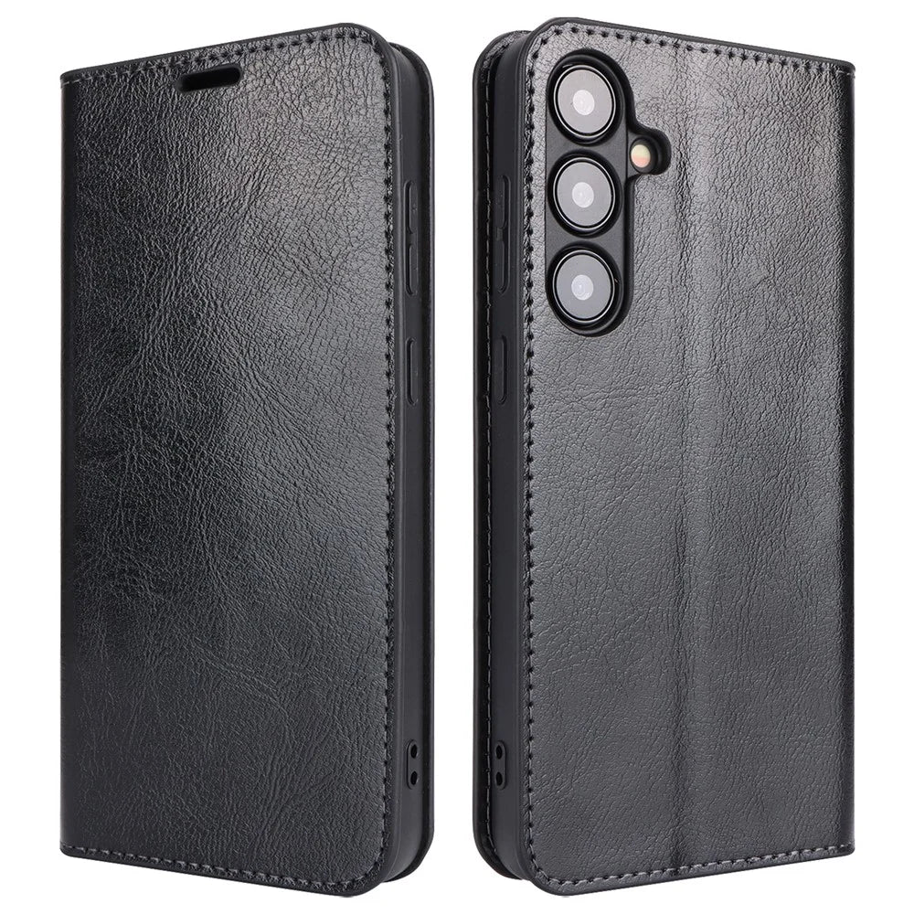 For Samsung Galaxy S24+ Case Crazy Horse Texture Split Leather Cover with Wallet - Black - 1
