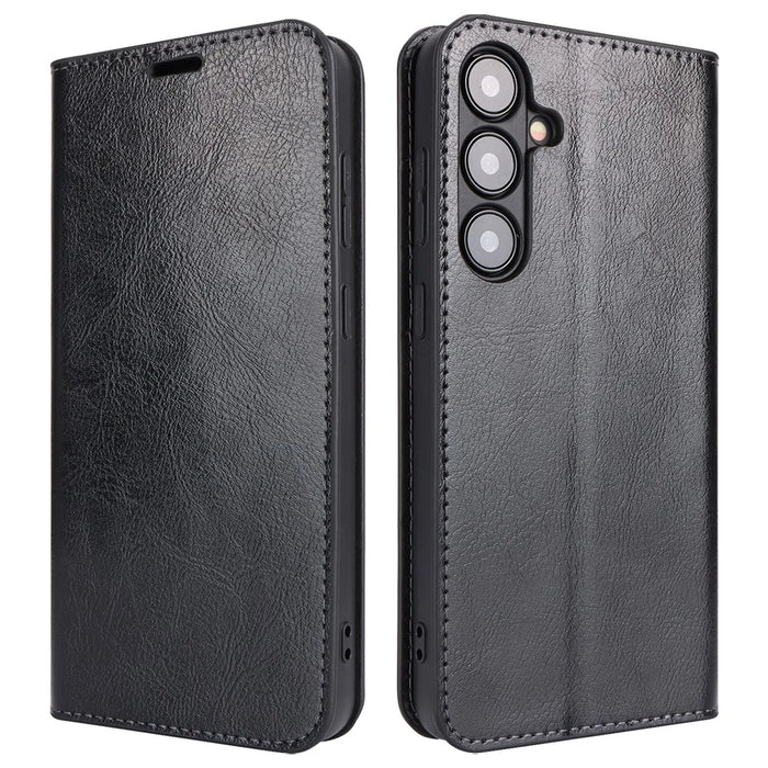 For Samsung Galaxy S24+ Case Crazy Horse Texture Split Leather Cover with Wallet - Black - 1