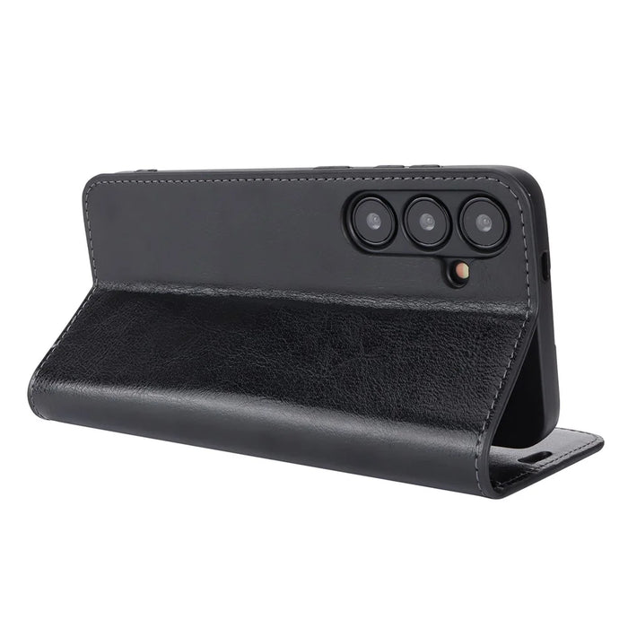 For Samsung Galaxy S24+ Case Crazy Horse Texture Split Leather Cover with Wallet - Black - 3