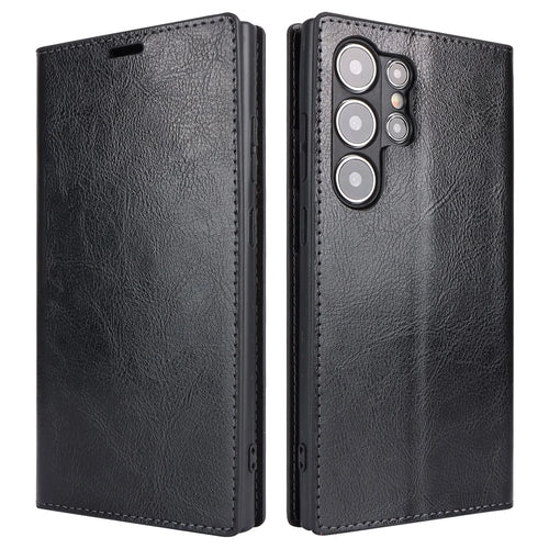 For Samsung Galaxy S24 Ultra Case Crazy Horse Texture Split Leather Phone Cover - Black - 1