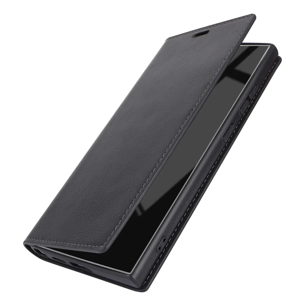 For Samsung Galaxy S24 Ultra Case Crazy Horse Texture Split Leather Phone Cover - Black - 6