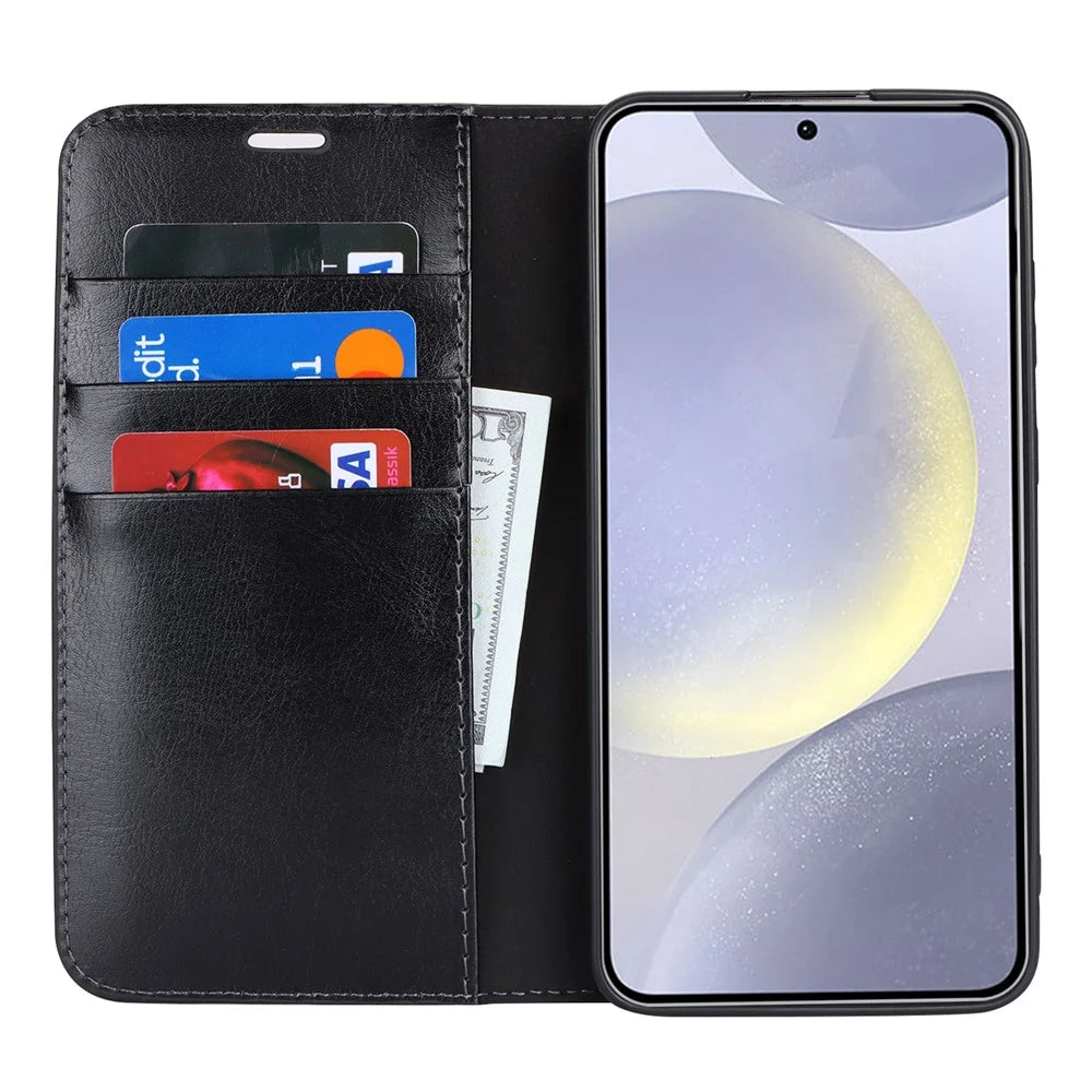 For Samsung Galaxy S24 Split Leather Case Crazy Horse Texture Wallet Flip Cover - Black - 2