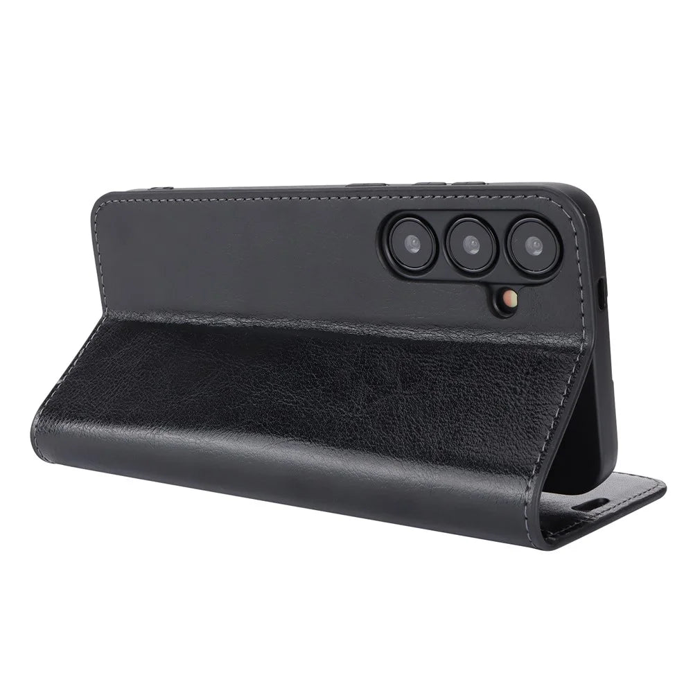 For Samsung Galaxy S24 Split Leather Case Crazy Horse Texture Wallet Flip Cover - Black - 3