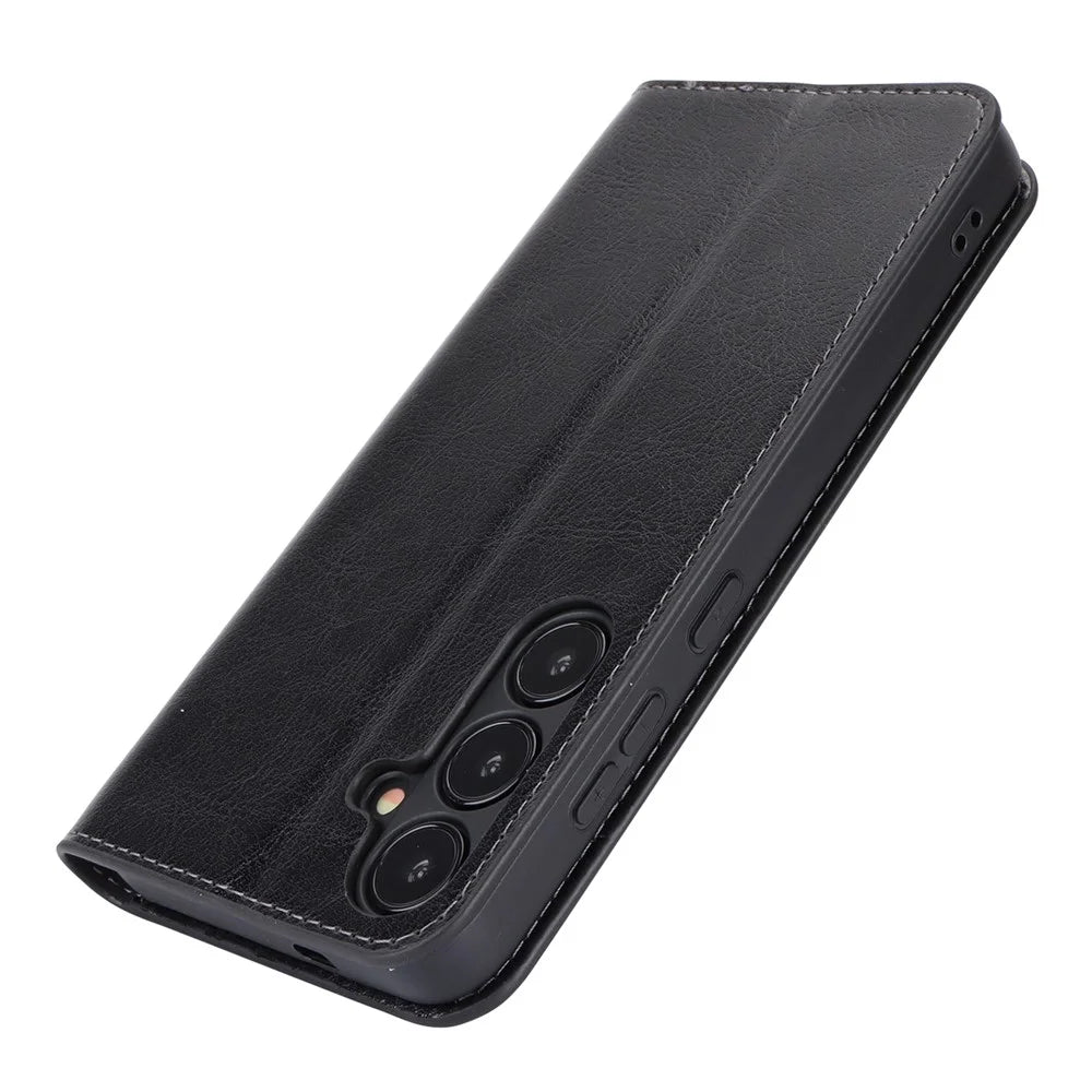 For Samsung Galaxy S24 Split Leather Case Crazy Horse Texture Wallet Flip Cover - Black - 5