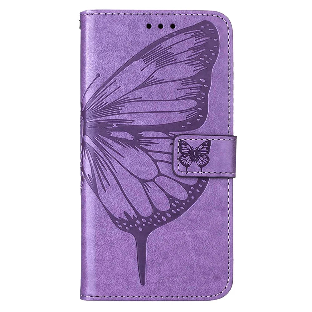 For Samsung Galaxy S24+ Wallet Case with Wrist Strap Butterfly Imprint Leather Phone Cover - Purple - 4