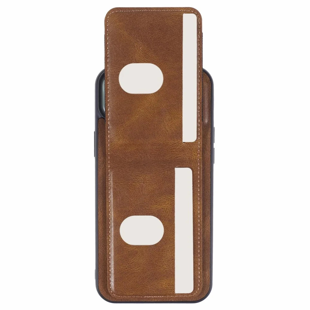 SUTENI H03 For iPhone 14 Plus Back Phone Cover PU Leather Vertical Flip Kickstand Case - Brown - 4