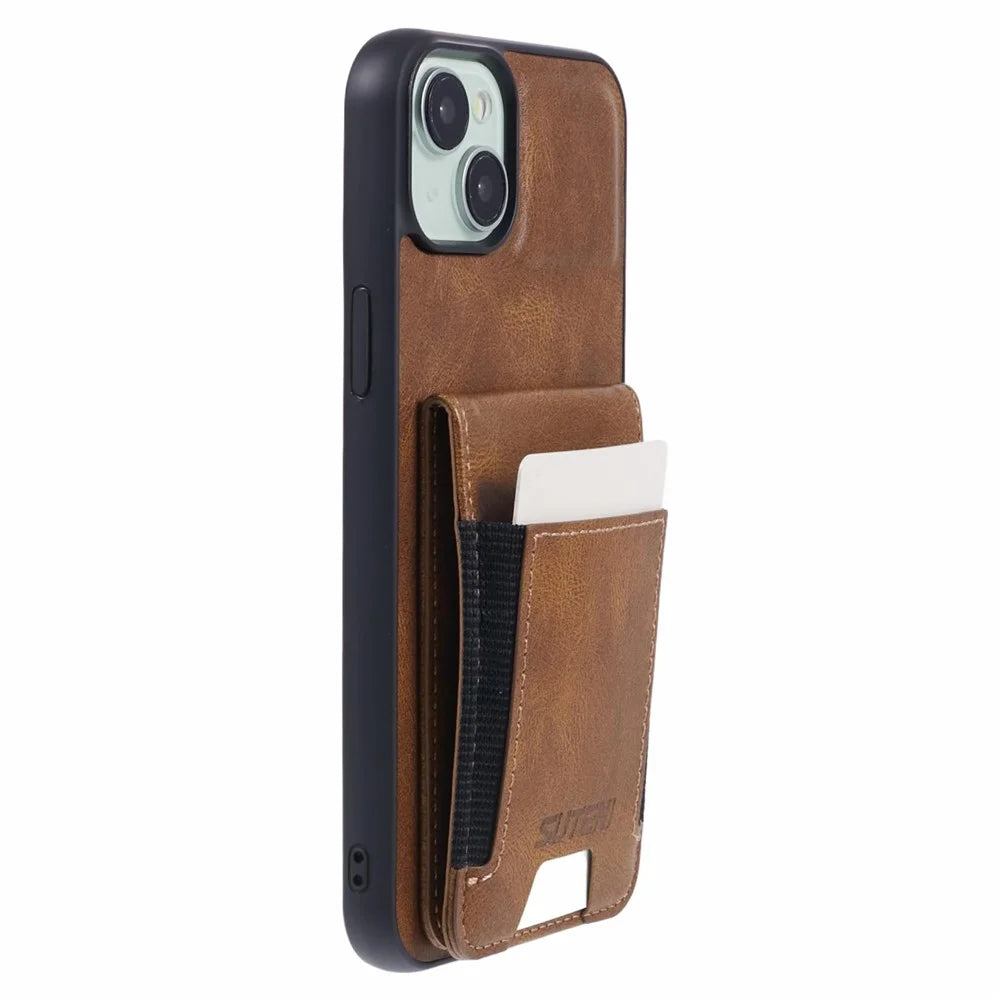 SUTENI H03 For iPhone 14 Plus Back Phone Cover PU Leather Vertical Flip Kickstand Case - Brown - 5