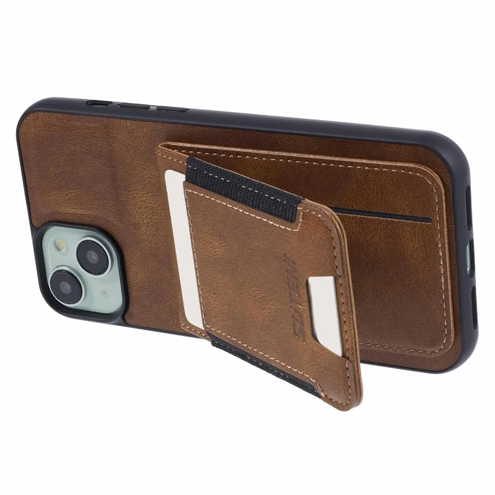 SUTENI H03 For iPhone 14 Plus Back Phone Cover PU Leather Vertical Flip Kickstand Case - Brown - 6