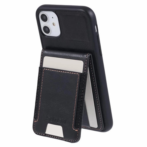 SUTENI H03 For iPhone 11 Case Slim PU Leather Phone Cover with Card Holders - Black - 1