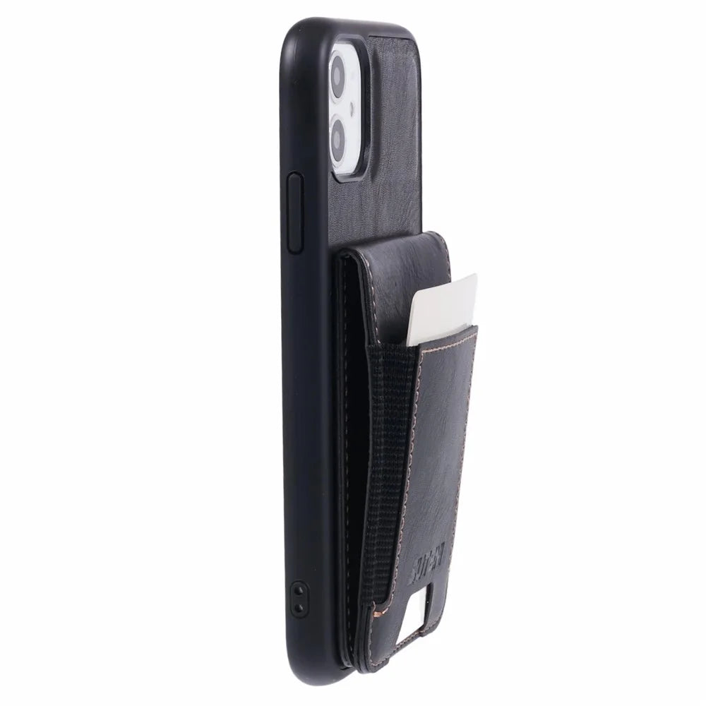 SUTENI H03 For iPhone 11 Case Slim PU Leather Phone Cover with Card Holders - Black - 5
