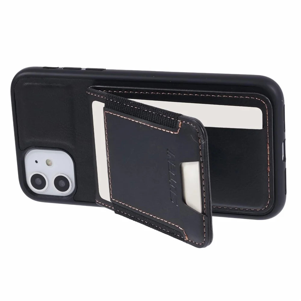 SUTENI H03 For iPhone 11 Case Slim PU Leather Phone Cover with Card Holders - Black - 6
