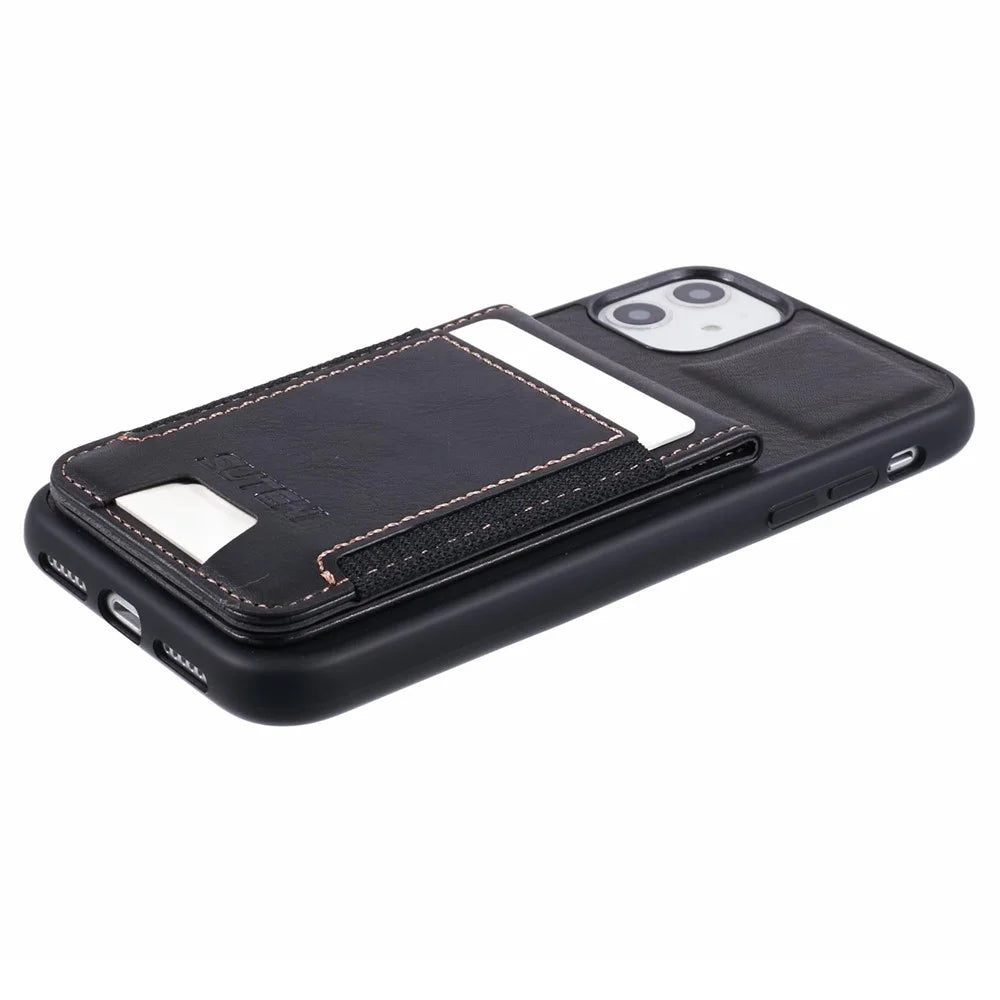 SUTENI H03 For iPhone 11 Case Slim PU Leather Phone Cover with Card Holders - Black - 7