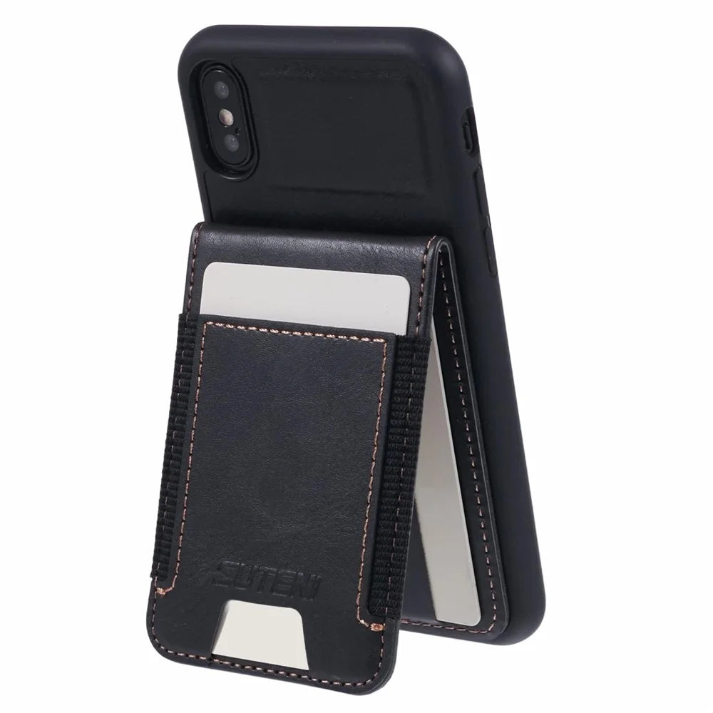 SUTENI H03 For iPhone X / XS 5.8 inch Case PU Leather Waxy Textured Cover with Card Holder - Black - 1
