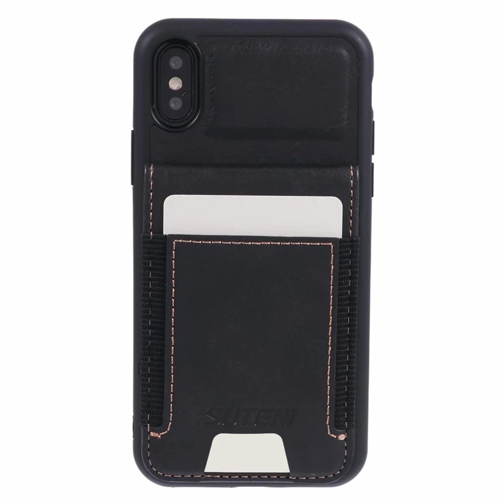 SUTENI H03 For iPhone X / XS 5.8 inch Case PU Leather Waxy Textured Cover with Card Holder - Black - 2