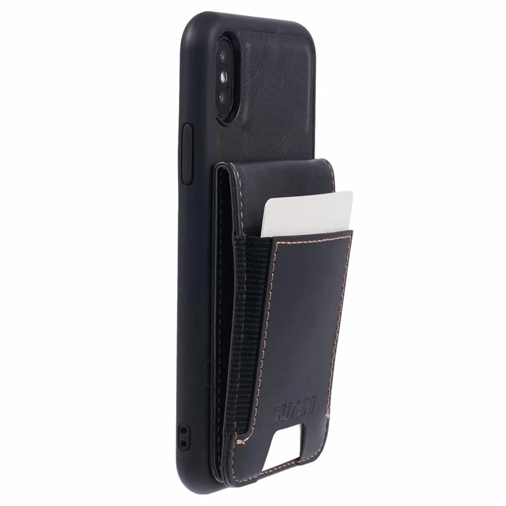 SUTENI H03 For iPhone X / XS 5.8 inch Case PU Leather Waxy Textured Cover with Card Holder - Black - 5