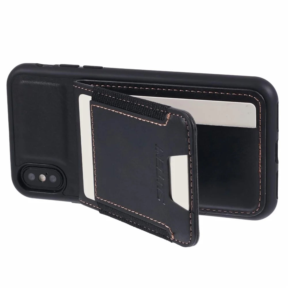 SUTENI H03 For iPhone X / XS 5.8 inch Case PU Leather Waxy Textured Cover with Card Holder - Black - 6