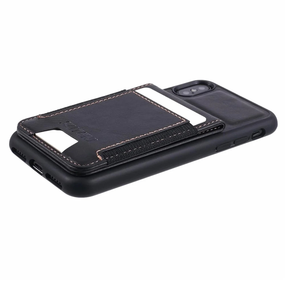SUTENI H03 For iPhone X / XS 5.8 inch Case PU Leather Waxy Textured Cover with Card Holder - Black - 7