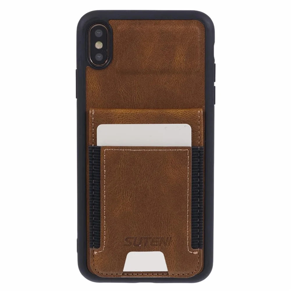 SUTENI H03 For iPhone XS Max Case PU Leather+TPU Drop Protection Phone Cover - Brown - 2