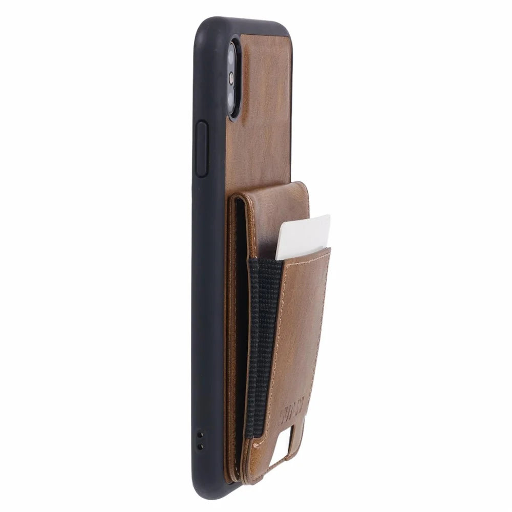 SUTENI H03 For iPhone XS Max Case PU Leather+TPU Drop Protection Phone Cover - Brown - 5
