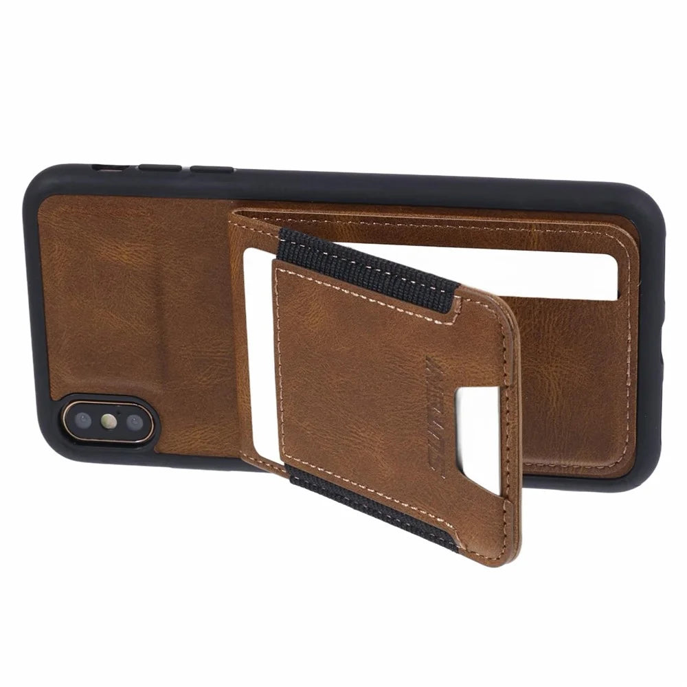 SUTENI H03 For iPhone XS Max Case PU Leather+TPU Drop Protection Phone Cover - Brown - 6