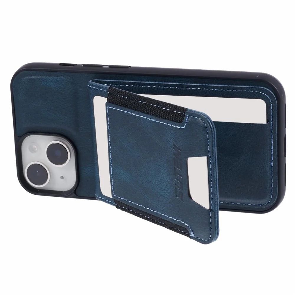 SUTENI H03 For iPhone 13 Case PU Leather+TPU TPU Shockproof Shell with Card Holders - Blue - 6