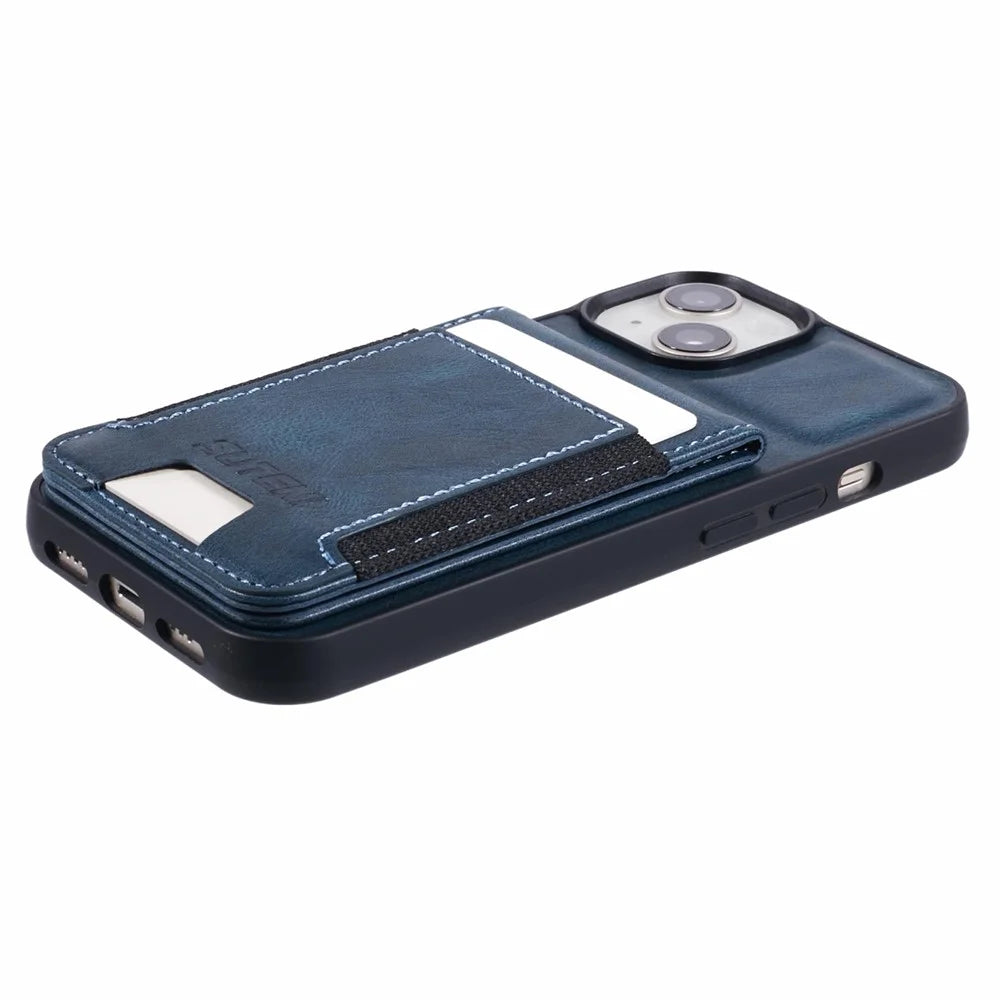 SUTENI H03 For iPhone 13 Case PU Leather+TPU TPU Shockproof Shell with Card Holders - Blue - 7