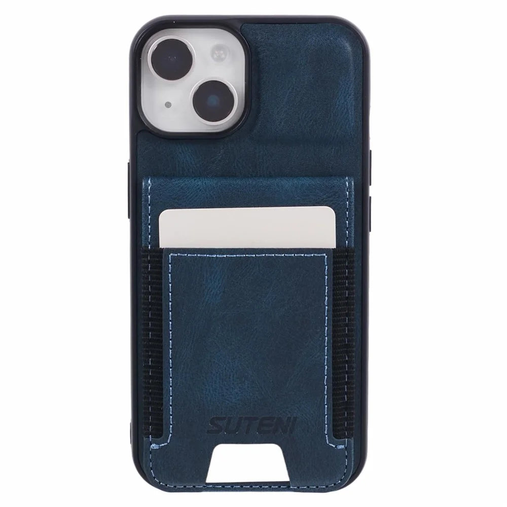 SUTENI H03 For iPhone 14 Case Card Holder Kickstand Protective Cover - Blue - 2