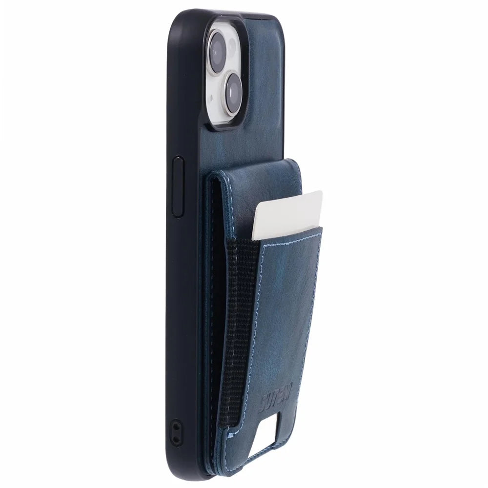 SUTENI H03 For iPhone 14 Case Card Holder Kickstand Protective Cover - Blue - 5
