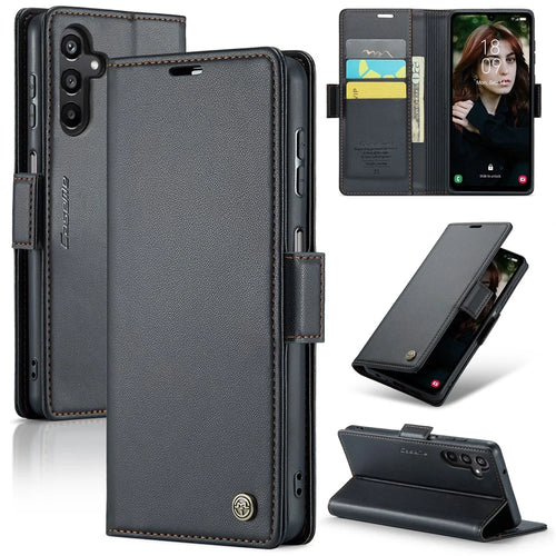 For Samsung Galaxy A15 4G / A15 5G Leather Case CASEME 023 RFID Blocking 3 Card Slot Mobile Cover - Black - 1