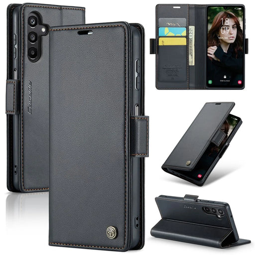 For Samsung Galaxy A15 4G / A15 5G Leather Case CASEME 023 RFID Blocking 3 Card Slot Mobile Cover - Black - 1