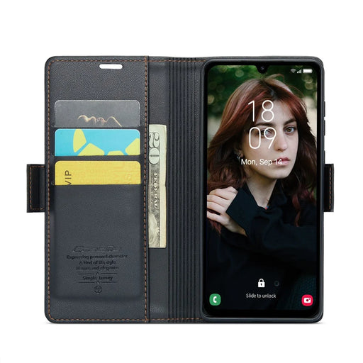 For Samsung Galaxy A15 4G / A15 5G Leather Case CASEME 023 RFID Blocking 3 Card Slot Mobile Cover - Black - 2