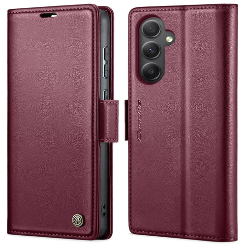 For Samsung Galaxy A55 5G Leather Case CASEME 023 RFID Blocking 3 Card Slot Mobile Cover - Red - 1