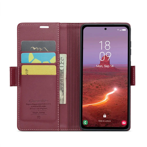 For Samsung Galaxy A55 5G Leather Case CASEME 023 RFID Blocking 3 Card Slot Mobile Cover - Red - 2