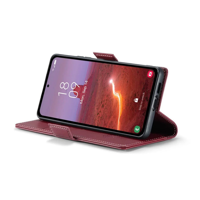 For Samsung Galaxy A55 5G Leather Case CASEME 023 RFID Blocking 3 Card Slot Mobile Cover - Red - 4