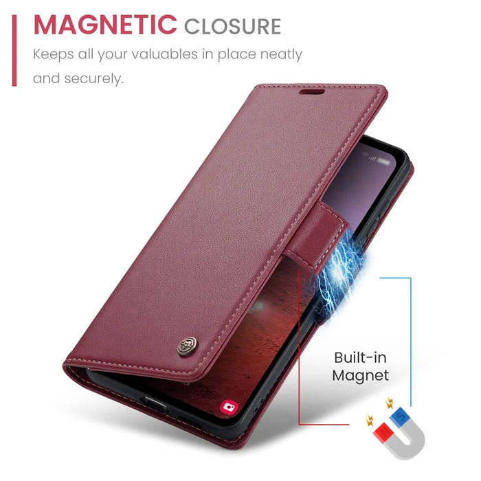 For Samsung Galaxy A55 5G Leather Case CASEME 023 RFID Blocking 3 Card Slot Mobile Cover - Red - 5