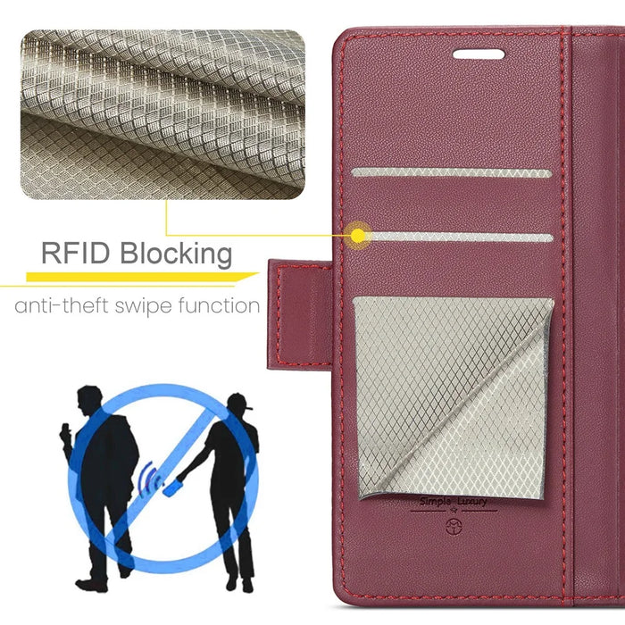 For Samsung Galaxy A55 5G Leather Case CASEME 023 RFID Blocking 3 Card Slot Mobile Cover - Red - 7