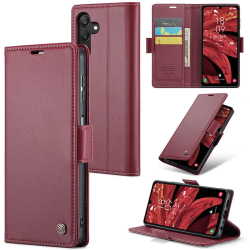 For Samsung Galaxy A25 5G (Global) (161.0 x 76.5 x 8.3mm) Leather Case CASEME 023 RFID Blocking 3 Card Slot Mobile Cover - Red - 1