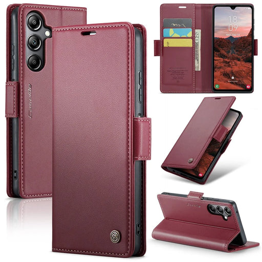 For Samsung Galaxy A05s 4G Leather Case CASEME 023 RFID Blocking 3 Card Slot Mobile Cover - Red - 1