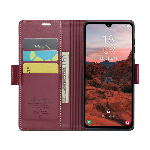 For Samsung Galaxy A05s 4G Leather Case CASEME 023 RFID Blocking 3 Card Slot Mobile Cover - Red - 2
