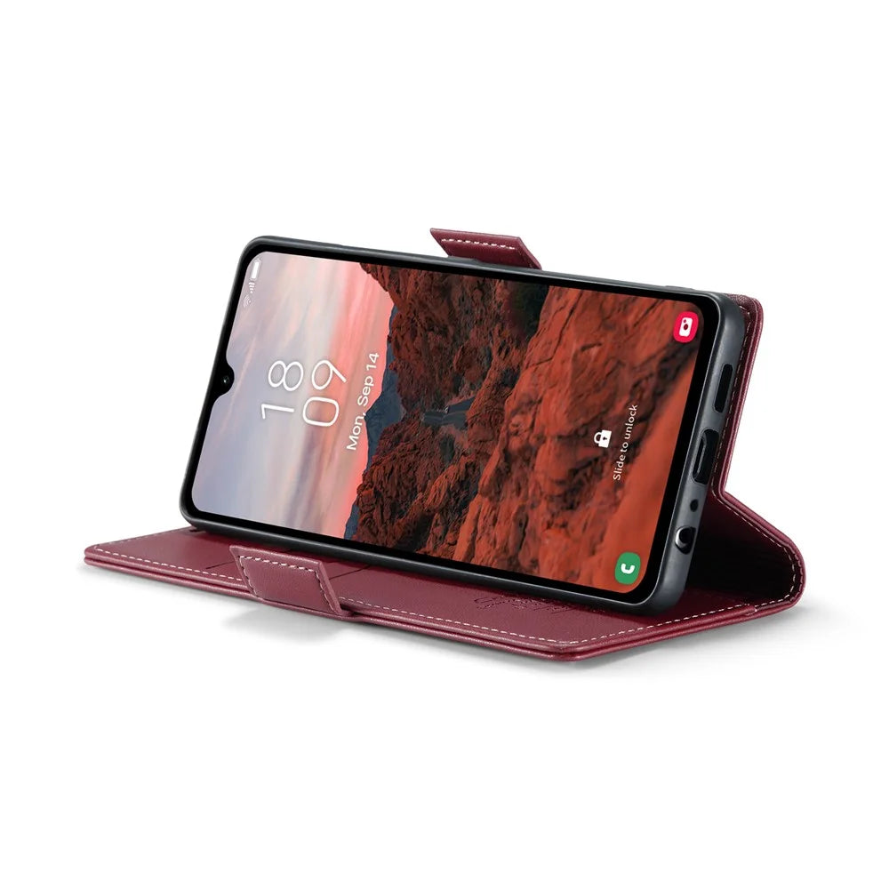 For Samsung Galaxy A05s 4G Leather Case CASEME 023 RFID Blocking 3 Card Slot Mobile Cover - Red - 4