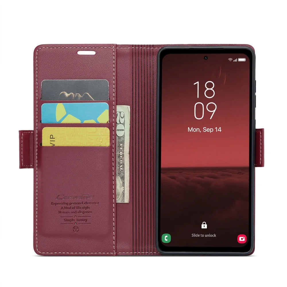 For Samsung Galaxy A35 5G Leather Case CASEME 023 RFID Blocking 3 Card Slot Mobile Cover - Red - 2